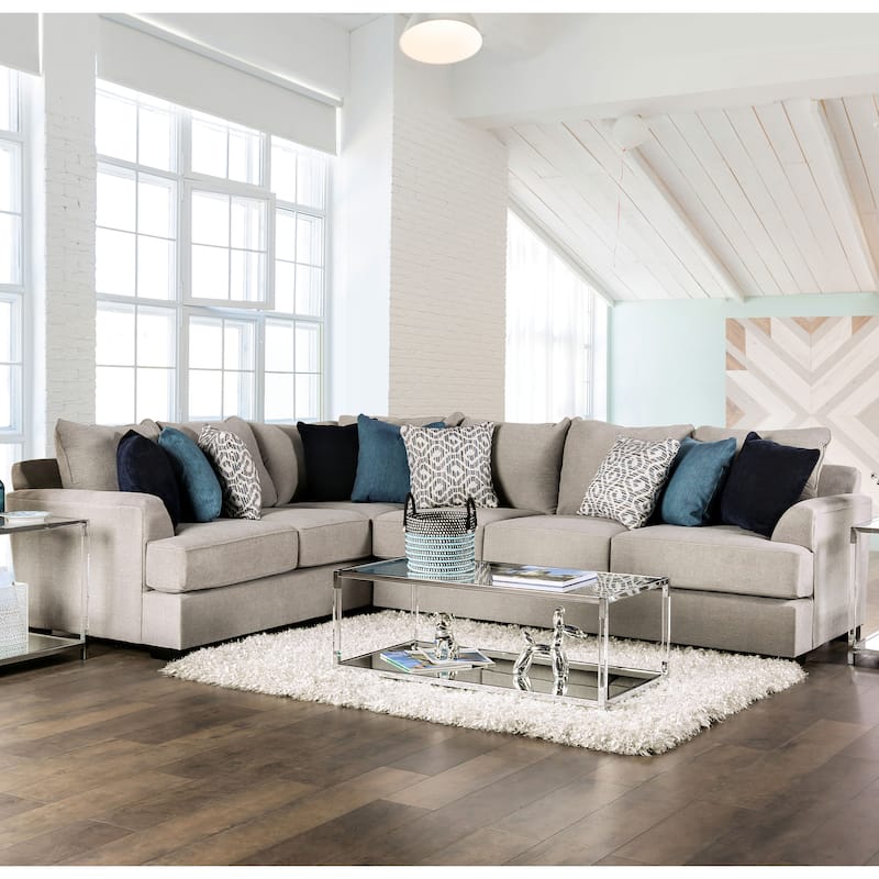 Ilka Transitional Chenille L-Shaped Flared Arms Sectional by Furniture of America - Grey with Care Kit