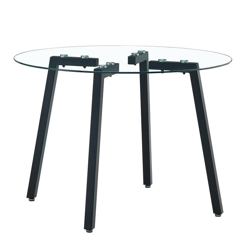 Modern Coffee Table, Round Clear Tempered Glass Table with Black Metal Legs Small Center Table End Table for Living Room
