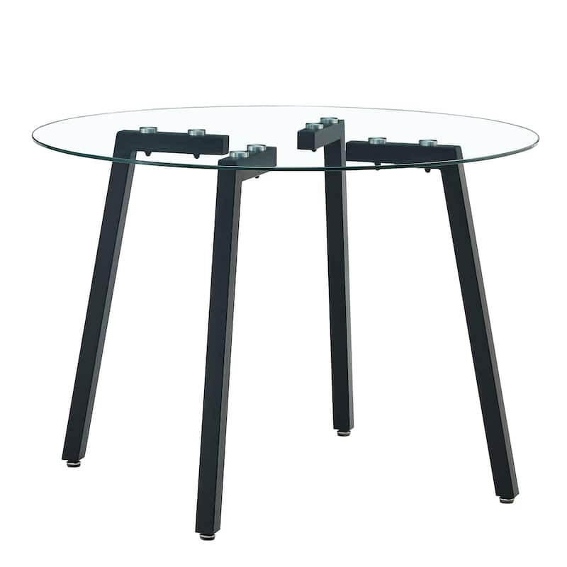 Modern Simple Style Round Transparent Tempered Glass Table, Tempered Glass Table Top, Black Metal Legs