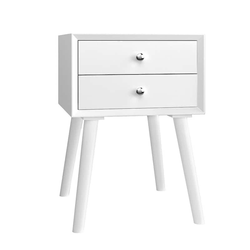 Gymax 2PCS Wooden Nightstand Mid-Century End Side Table W/2 Storage