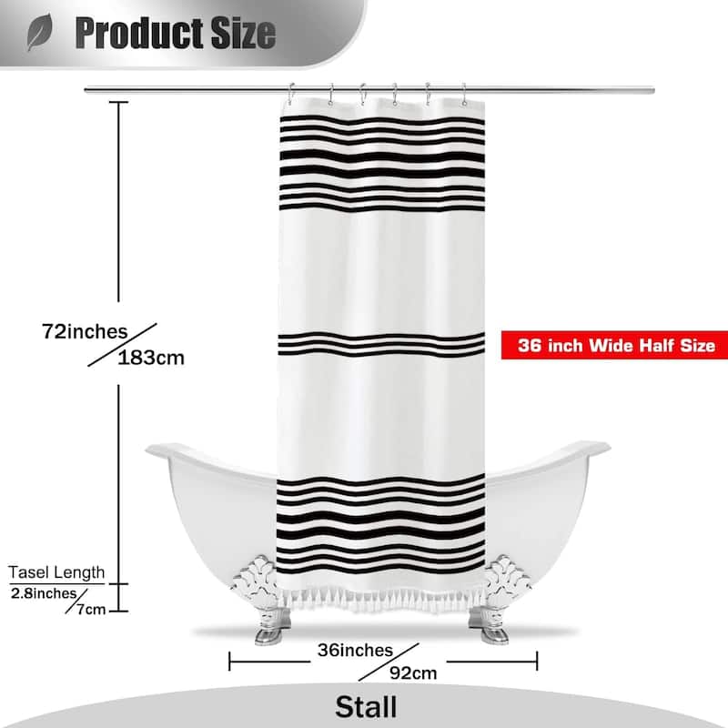 Black and White Shower Black Strip Curtains 1 Panal, 72 x 72 Inches