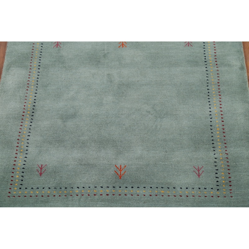Striped Gabbeh Indian Accent Rug Hand-Knotted Wool Carpet - 4'1"x 5'8"