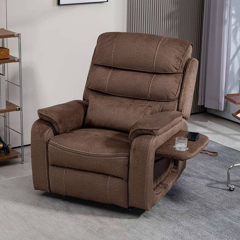 Dual Motor Oversized 180° Lay Flat Chenille Power Lift Recliner Chair with Retractable Tray, Wireless Charge