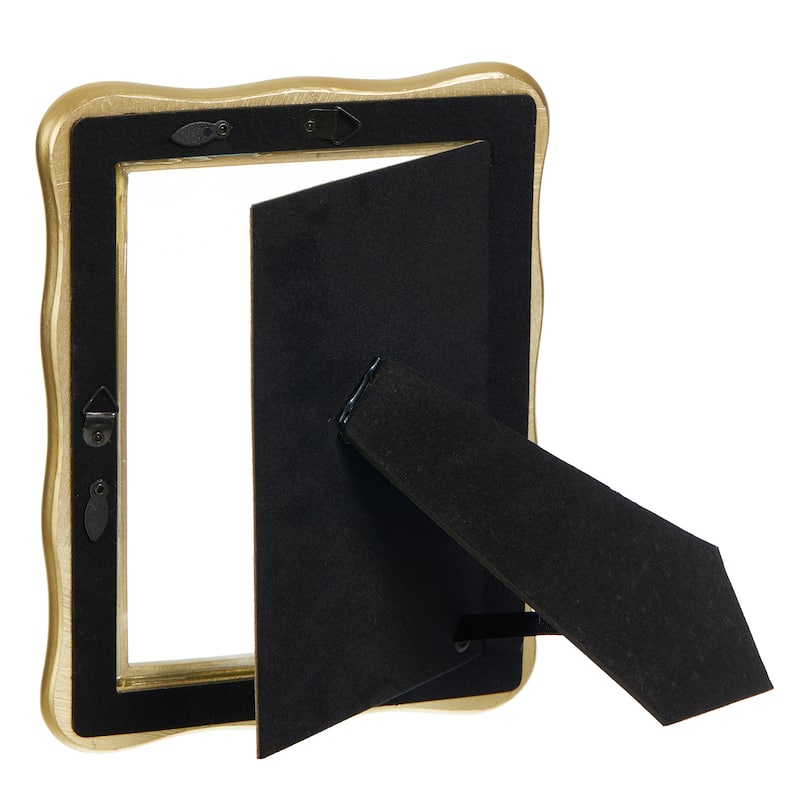Glitzhome Set of 2 Vintage White Gold Wavy Resin 4x6 & 5x7 Tabletop or Wall Picture Frames