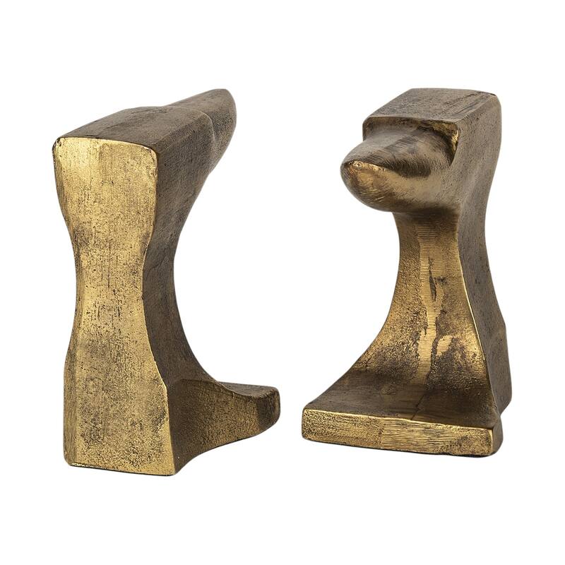 HomeRoots Set of Two 6" Gold Metal Decorative Bookends - 6.2992" H x 3.5433" W x 11.811" D