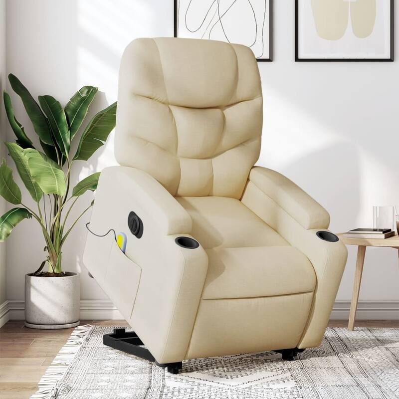 vidaXL Stand up Massage Recliner Chair Light Gray Fabric - Electric Massage Recliner Chair - Cream