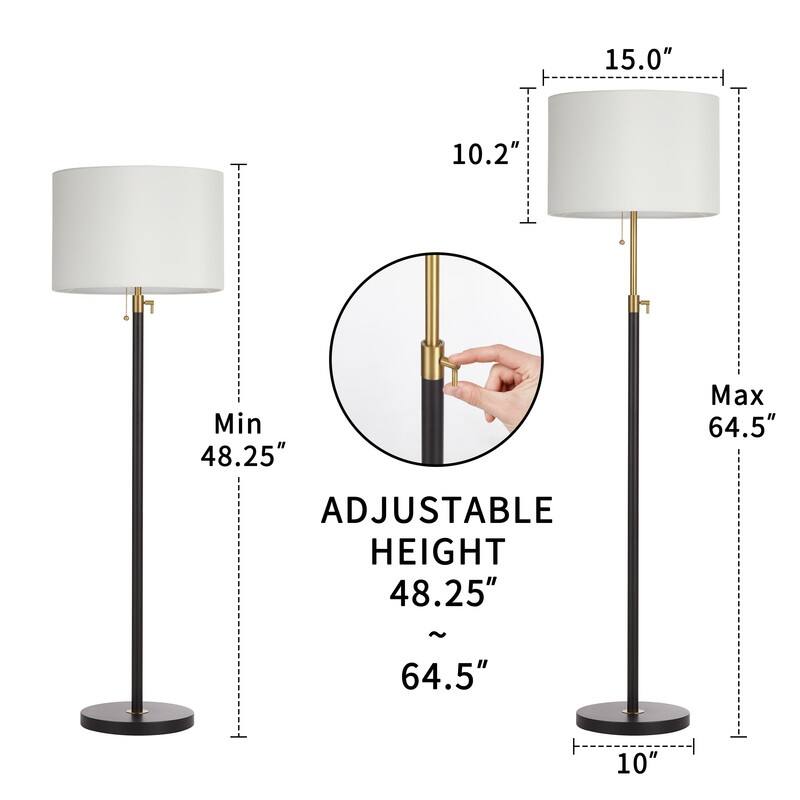 KAWOTI 65in Modern Adjustable Metal LED Floor Lamp with Fabric Shade