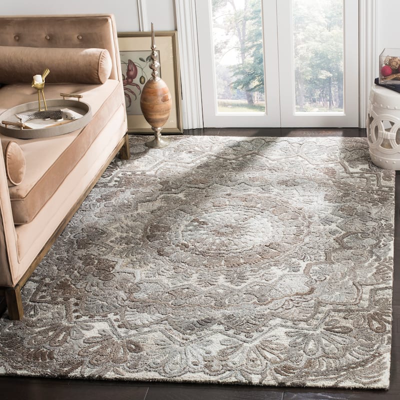 SAFAVIEH Handmade Marquee Genta Modern Medallion Wool Rug - 6' Square - Grey/Ivory - Square