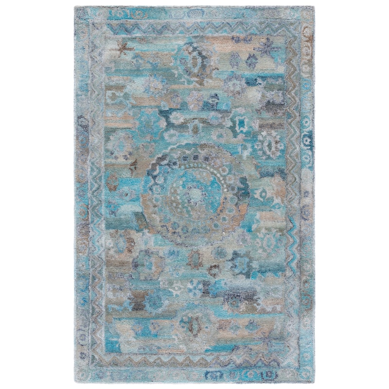 SAFAVIEH Handmade Anatolia Ramzia Traditional Rug - 6' Square - Light Blue/Brown