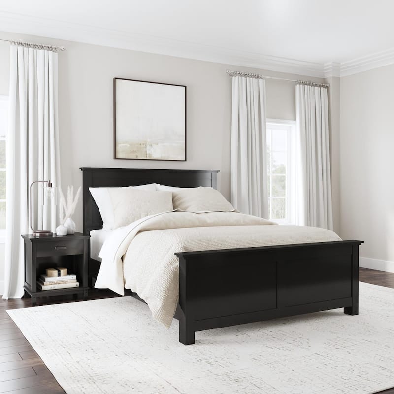 Oak Park 2 Piece Black Wood Queen Bed and Nightstand Set by Homestyles - Black - Queen - 2 Piece