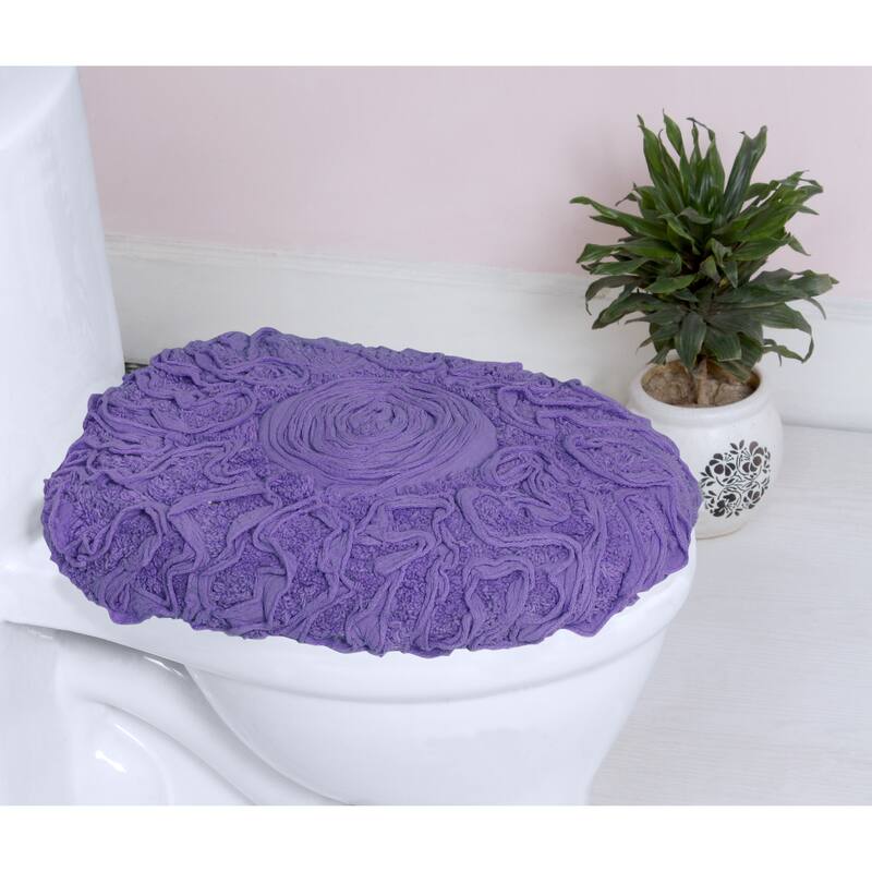 Home Weavers Bell Flower Cotton Soft, Water Absorbent Toilet Seat Lid Cover, Machine Washable 18"x18" Toilet Lid Cover - Purple