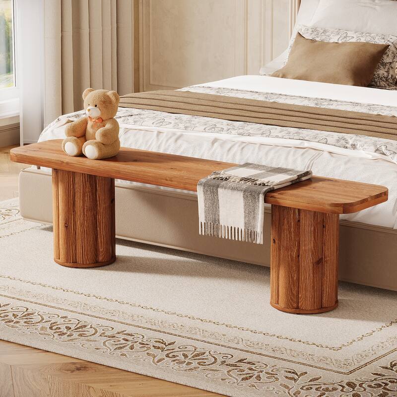 63" Solid Wood Bench, Extra Long Farmhouse Entryway Bench