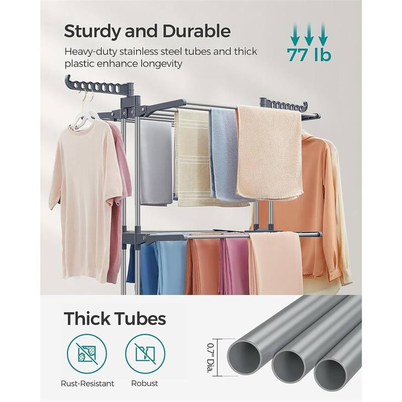 Steel Plastic 4-Tier Drying Rack with Wheels and Foldable Wings - 25"D x 50.4"W x 68.1"H