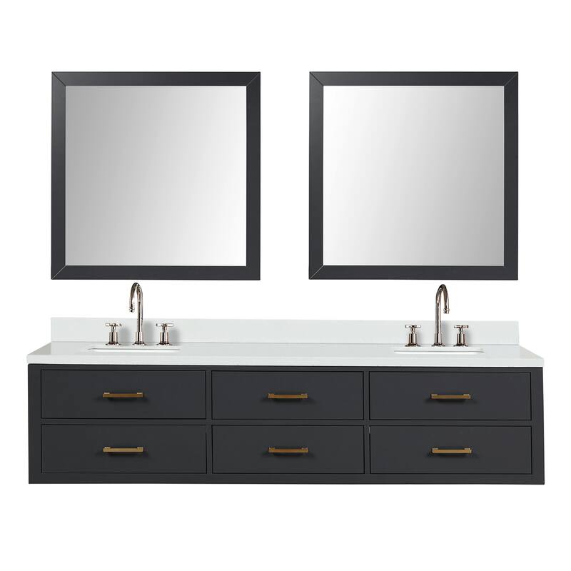 Castor 60 in W x 22 in D Black Double Bath Vanity, Cultured Marble Top, Faucet Set, and 28 in Mirrors - 80 - Black