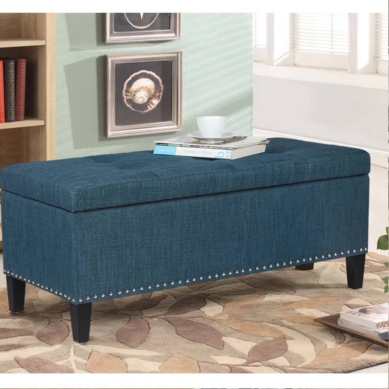 Adeco Storage Ottoman Bench 41" Tufted Fabric Footrest