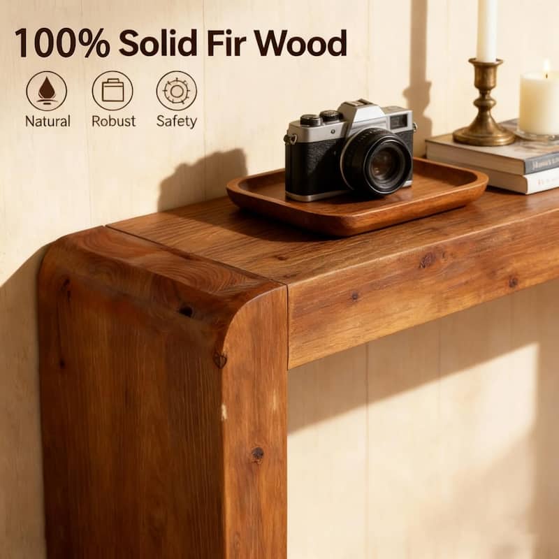 Solid Wood Console Table with Storage, 63-Inch Farmhouse Entryway Table - 62.99" L x 11.81" W x 33.46" H