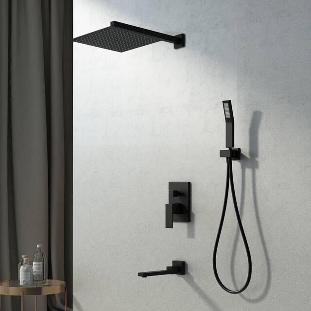 10-inch Square Rainfall Shower Head With Three Modes - Matte Black