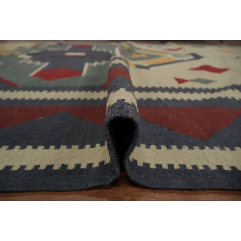 Hand Woven Oriental 100% Wool Carpet Southwestern Tribal Multi-Colored Kilim Area Rug - 11' 7'' X 8' 2''
