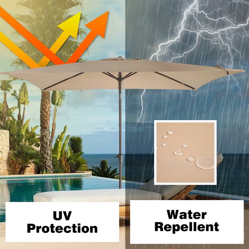 10' x 6.5' Patio Rectangular Market Umbrella with Crank and Tilt