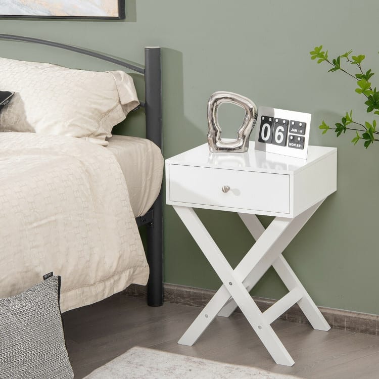 X Shaped Structure Side Nightstand with Drawer