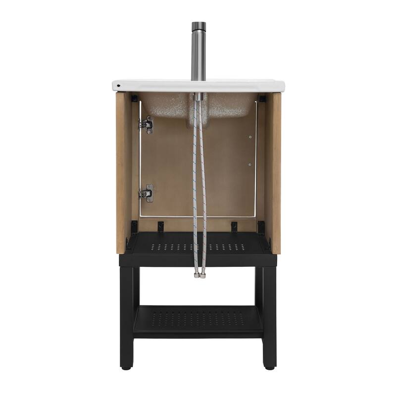 GDFStudio - CompactLine Modern Freestanding Bathroom Vanity with Ceramic Sink and Open Metal Shelf - 20 Inch