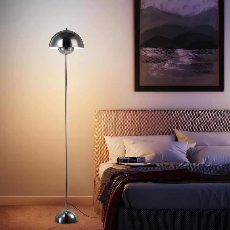 Industrial Metal Shade White/Black/Gold Floor Lamp with Foot Switch Modern Tall Standing Lamp for Living Room