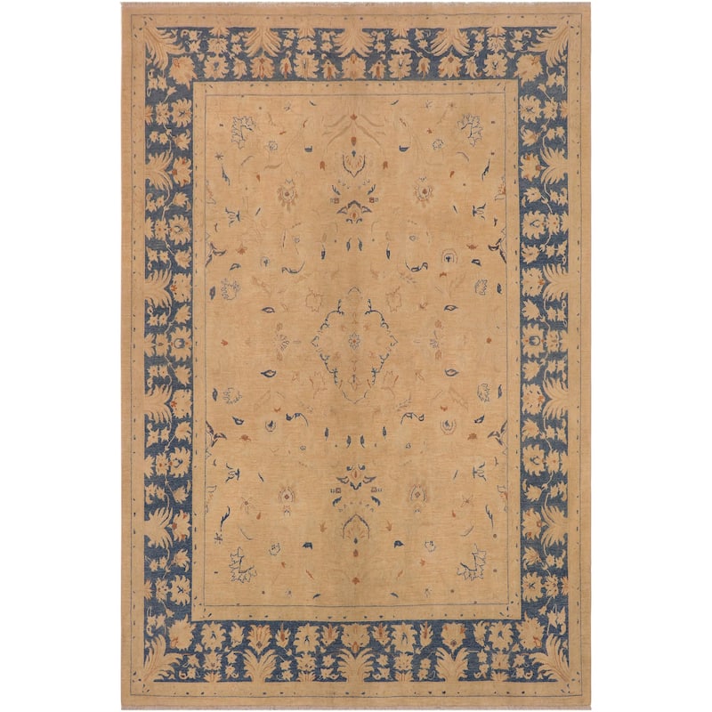 Classic Ziegler Odette Tan Blue Hand-knotted Wool Rug - 9 ft. 0 in. x 11 ft. 10 in.