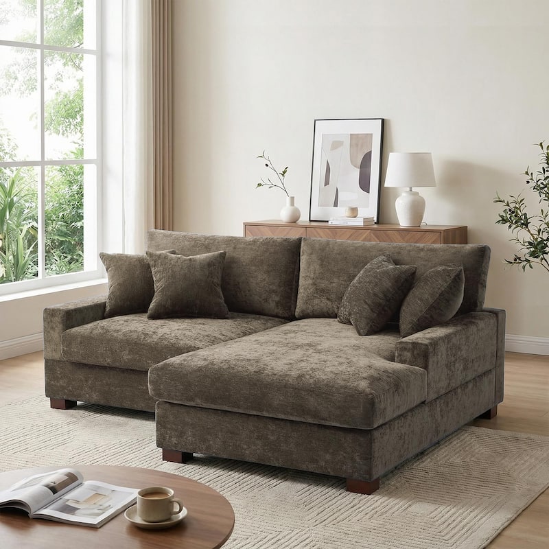 Oversized Modern Chenille Modular Sectional Sofa with Chaise - Right Facing - Camel-2 Piece