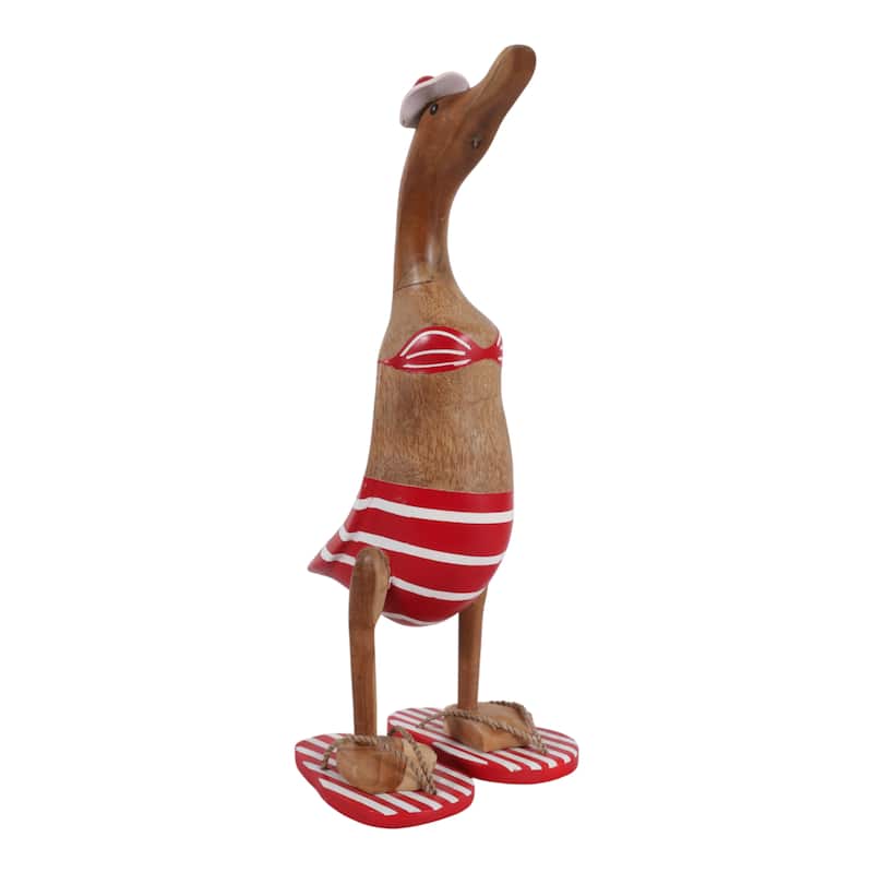 Decorative Wooden Bikini Duck Figurine Sculpture - 16.0"