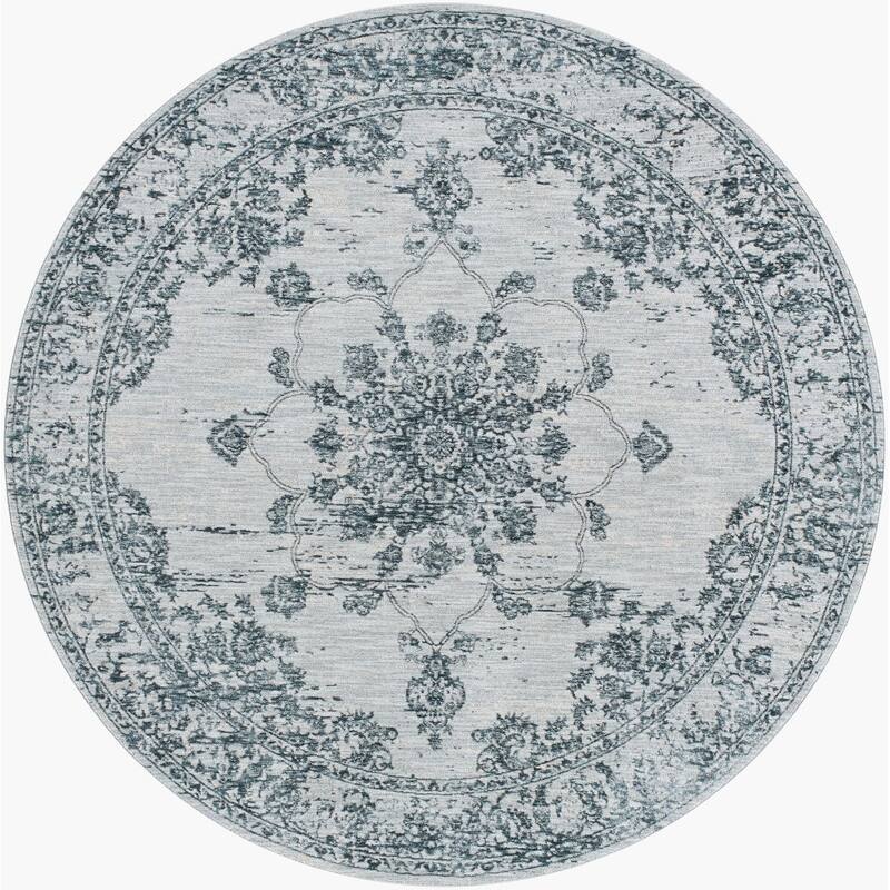Livabliss Traditional Laila Medallion Area Rug - 6'7" x 6'7" Round - Teal