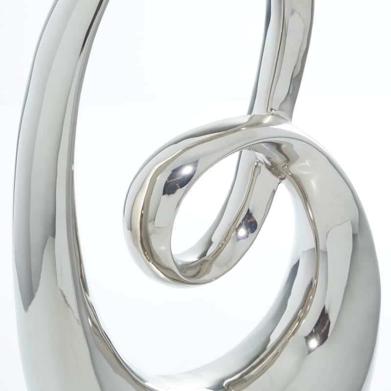 Ceramic Abstract Swirl Decorative Sculpture with Black Wooden Base - Silver or White - Roche River Decor