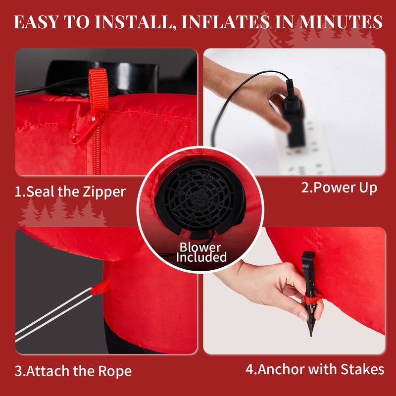 4.8FT Lighted Christmas Inflatable Decoration Large Rotating Snowman with Motor - White+Red