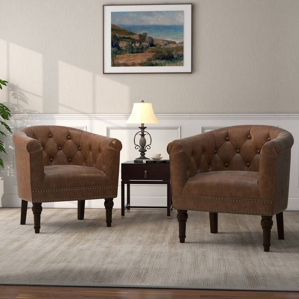Contemporary PU Leather Tufted Barrel Accent Chair