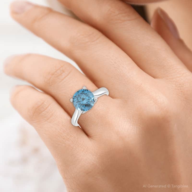 2 Ct Round Blue Diamond Solitaire Engagement Ring White Gold Lab Grown