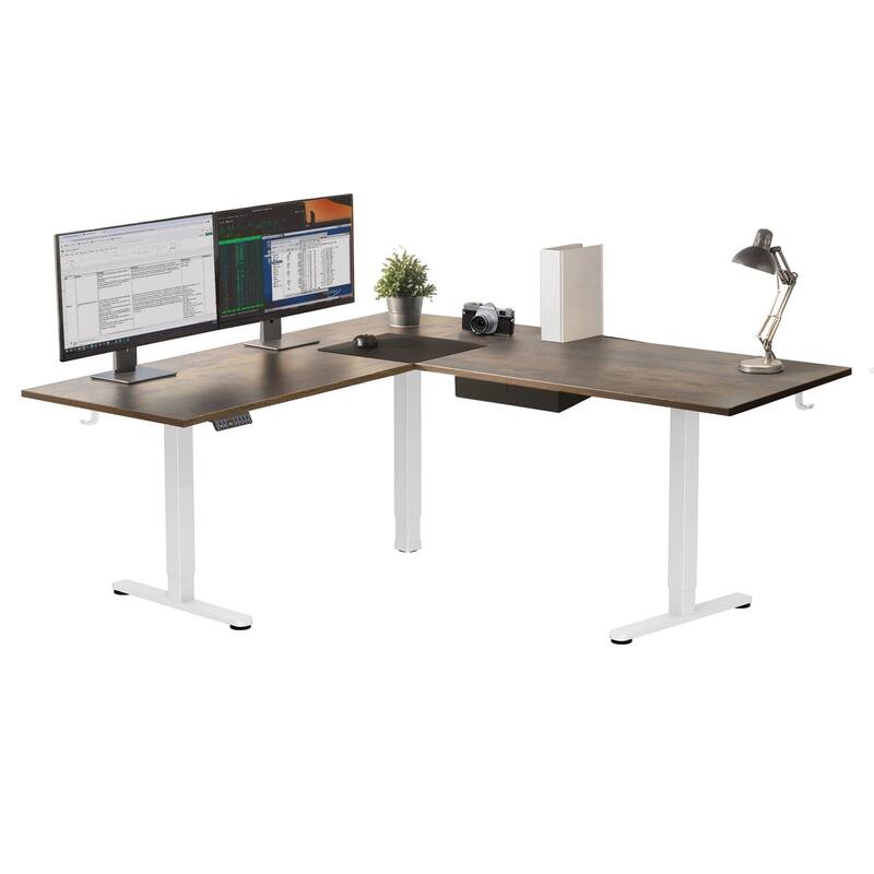 Mount-It! XL 75"W Electric Corner Adjustable Standing Desk, Brown/White (MI-15028)