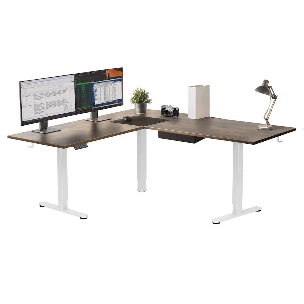 Mount-It! XL 75"W Electric Corner Adjustable Standing Desk, Brown/White (MI-15028)