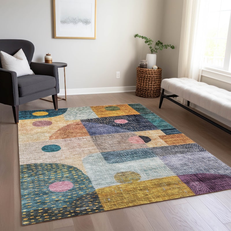 Machine Washable Indoor/ Outdoor Contemporary Geo Chantille Rug