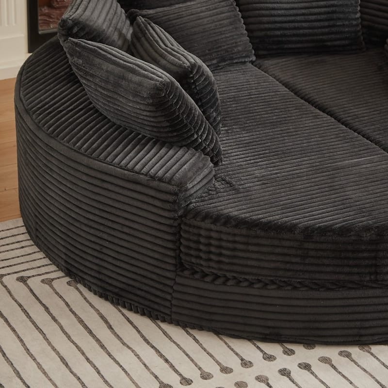 78.5" Corduroy Round Oversized 2-In-1 Sofa Bed, Neck Pillow Design With Four Throw Pillows