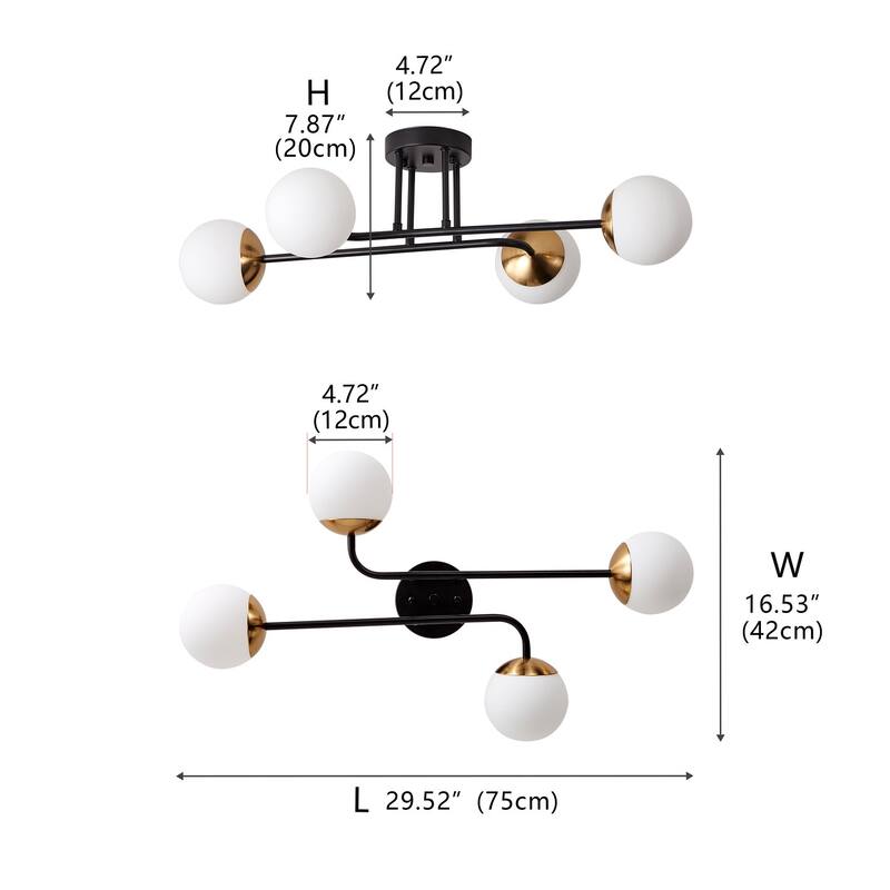 Modern Sputnik Glass Style Semi Flush Mount Lighting Fixture