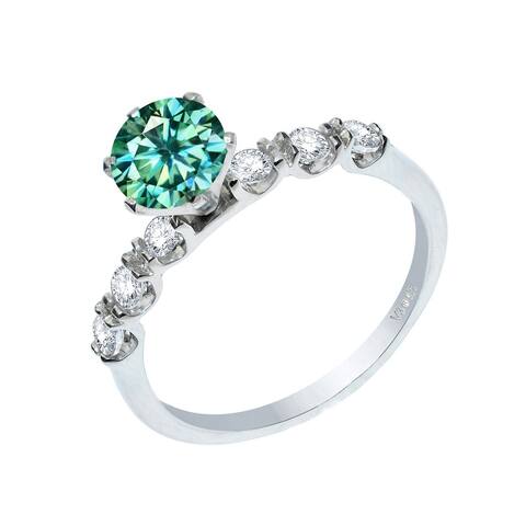 Sterling Silver with Green Moissanite and White Topaz Engagement Ring