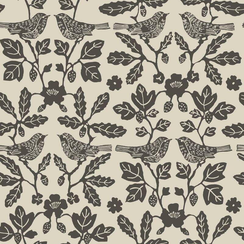 Erin & Ben Linen & Charcoal Sparrow & Oak Peel and Stick Wallpaper