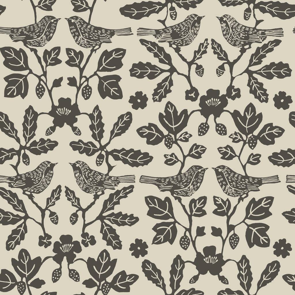 Erin & Ben Linen & Charcoal Sparrow & Oak Peel and Stick Wallpaper