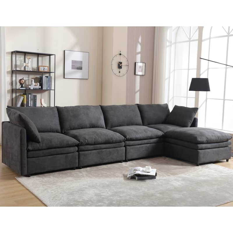 5-Seat Modern U-Shaped Upholstered Sectional Sofa with Chaise Lounge - Dark Grey