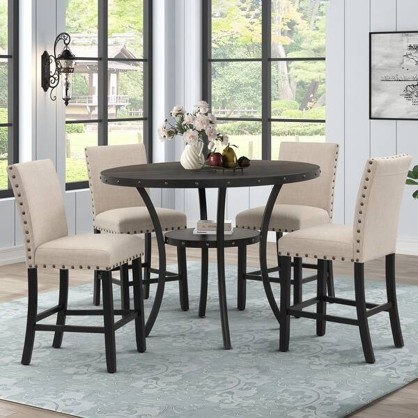 slide 1 of 19, Corvus Riley Linen Upholstered Nailhead Trim Counter Stools (Set of 2)