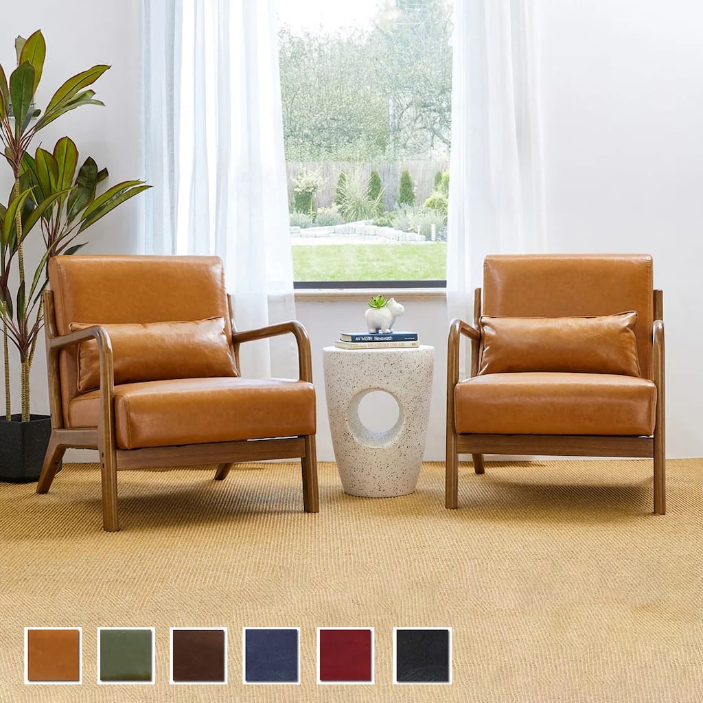 Glitzhome Set of 2 30.75"H Mid-Century Modern PU Leather Accent Chairs with Cushion - 25.75"W x 33.75"D x 30.75"H