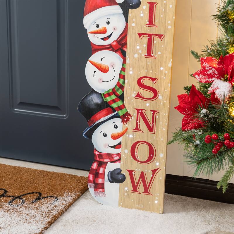 Glitzhome 41.75"H Wooden Christmas Snowman Lighting Porch Decor - Multi