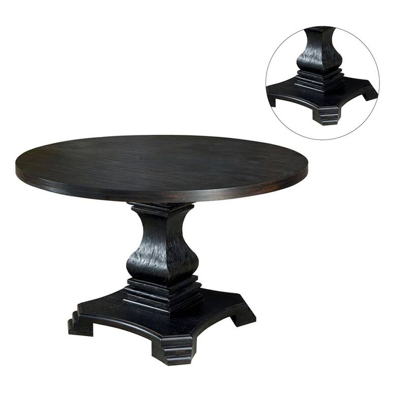 Antique Black Finish Wood Round Pedestal Dining Table
