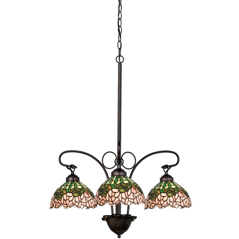 Meyda Tiffany Cabbage Rose 3 Light 24" Wide Chandelier with Tiffany - Mahogany Bronze