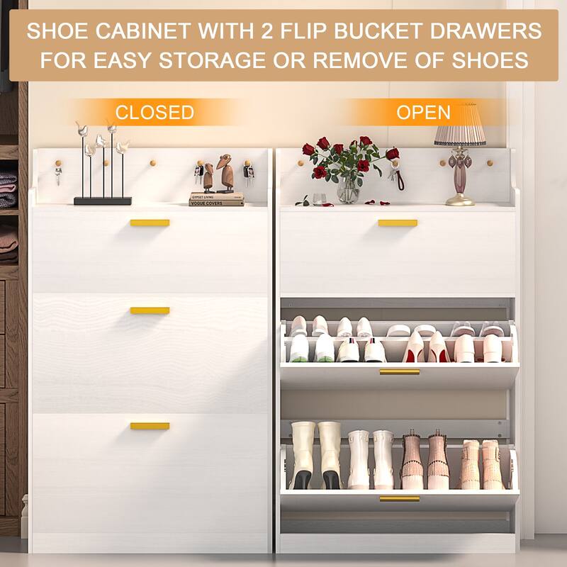 Javlergo Shoe Cabinet with 3 Flip-Up Drawers Freestanding Shoe Organizer with Adjustable Shelf for Entryway Hallway Living Room