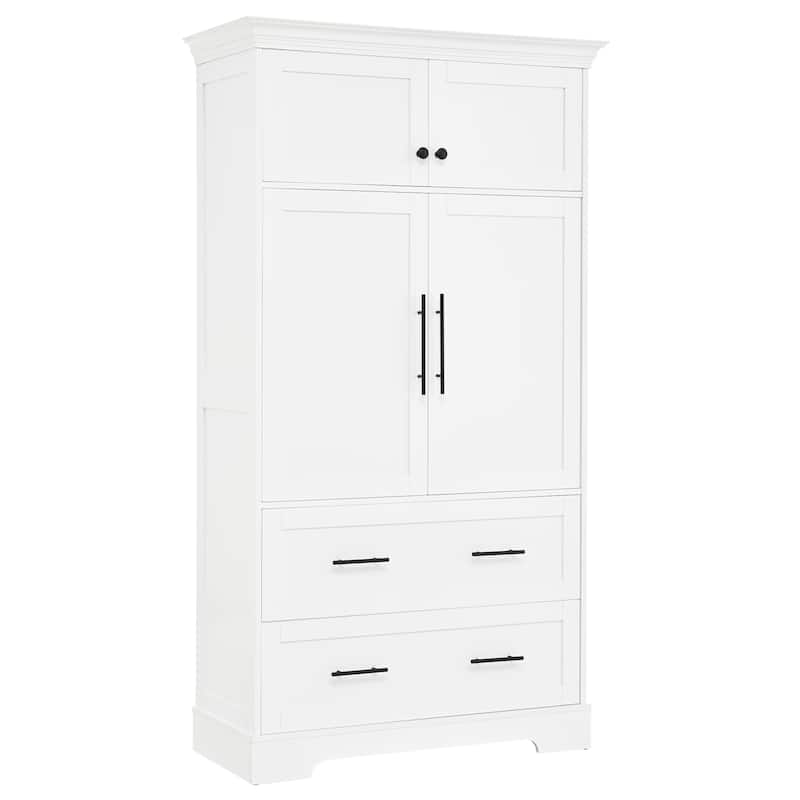 Farmhouse Kitchen Pantry, 40"W - 4-Door Freestanding Cabinet with Pull-Out Trays, Drawers & Pan Storag